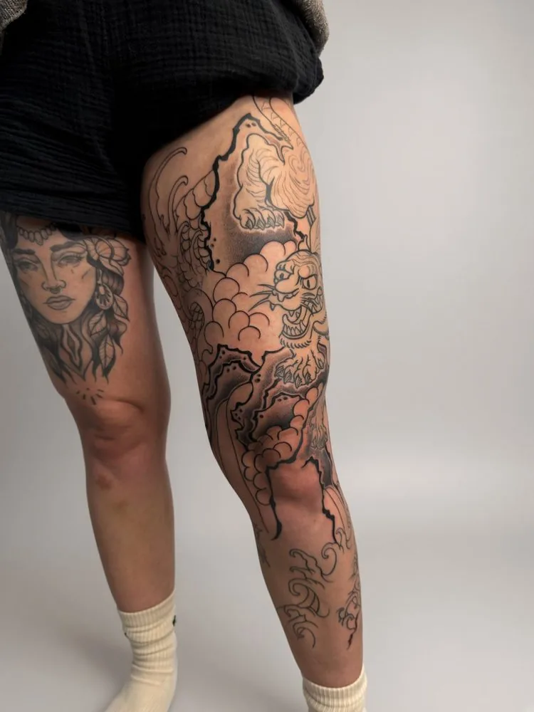 Leg-Sleeve mit Tiger und Drache